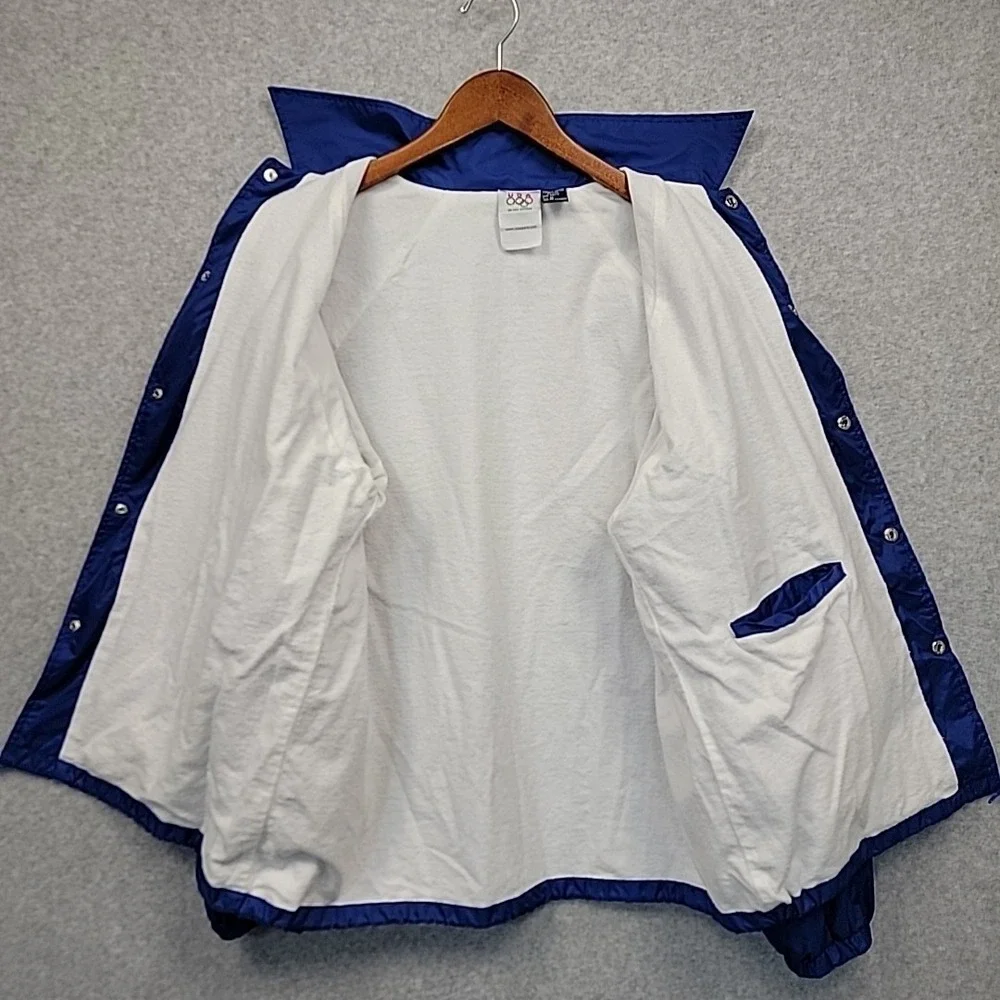 Vintage USA Olympics Team Track Blue Snap Up Jacket Windbreaker Men's M Pockets